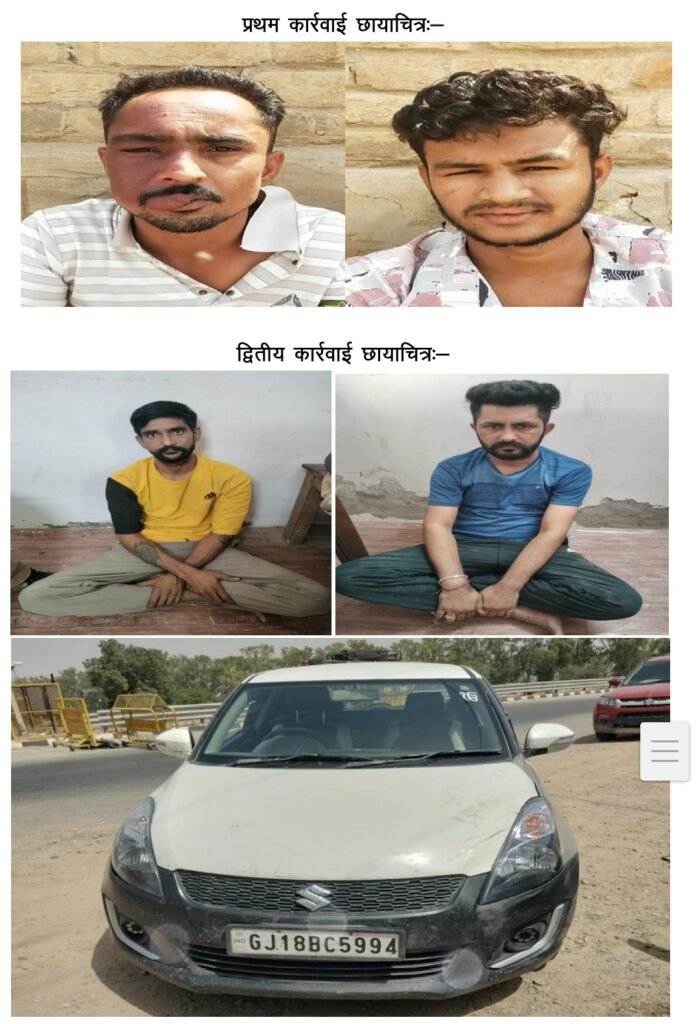 बीकानेर में एंटी नारकोटिक्स टास्क फोर्स द्वारा जब्त की गई मोटरसाइकिल और गिरफ्तार दो नशा तस्कर