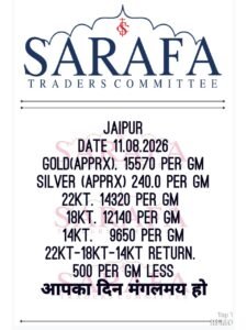 Jaipur Sarafa Bhav Today 11 अगस्त 2026 सोना चांदी के ताजा भाव