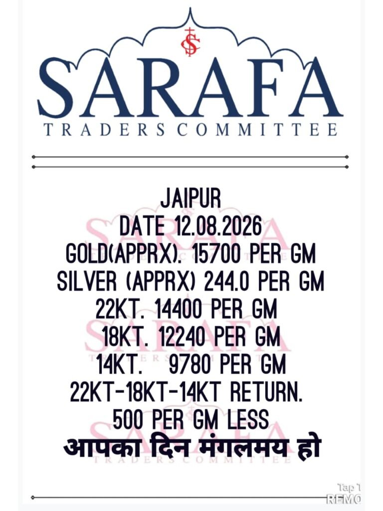 जयपुर सर्राफा भाव 12 अगस्त 2026 सोना चांदी रेट