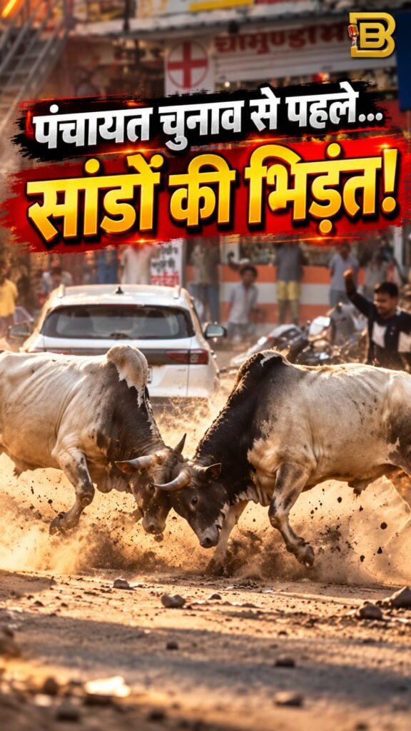 देचू में बीच सड़क सांडों की जोर आजमाइश
