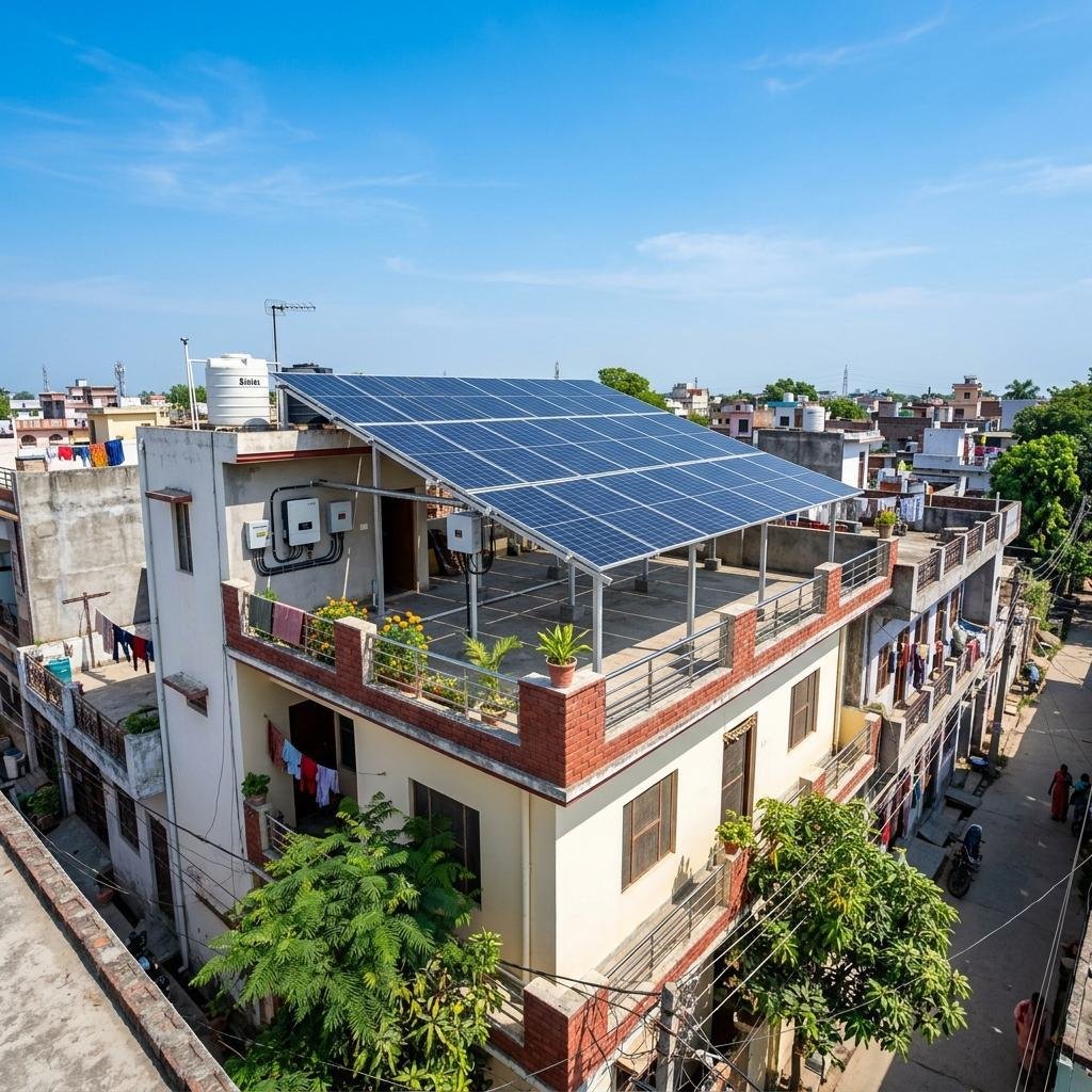 बिजली बिल में राहत के लिए घर की छत पर लगे सोलर पैनल